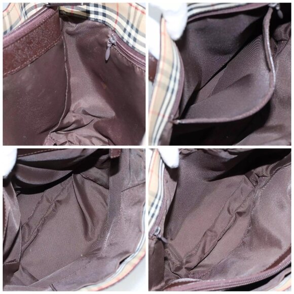 Burberrys Nova Check Hand Bag Canvas Leather Beige Brown Silver Auth - Picture 14 of 15